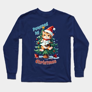 Santa cat decorating the Christmas tree - Powered by Christmas Long Sleeve T-Shirt